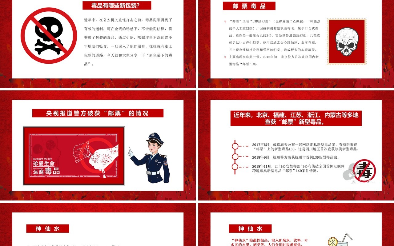 红色中小学禁毒教育新型毒品知识宣传讲座PPT模板