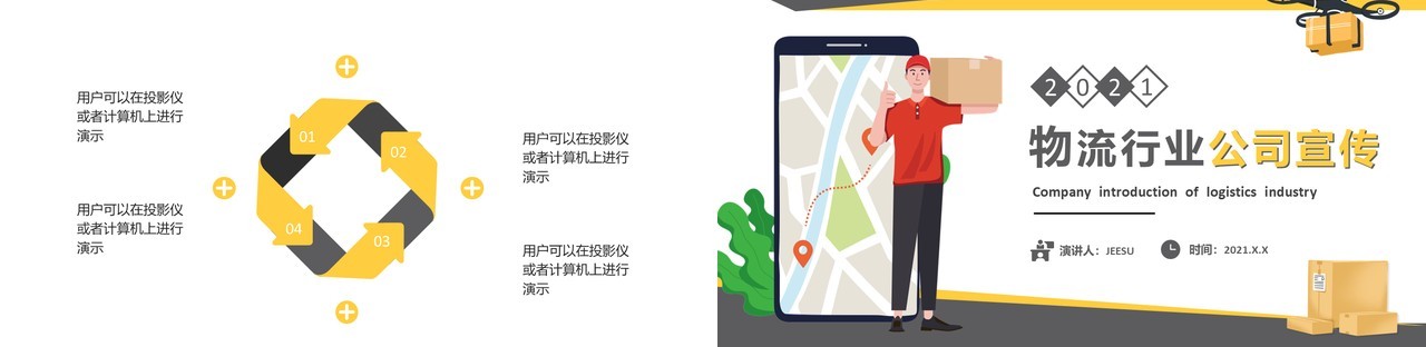 黄色扁平风物流货运快递公司宣传介绍PPT模板