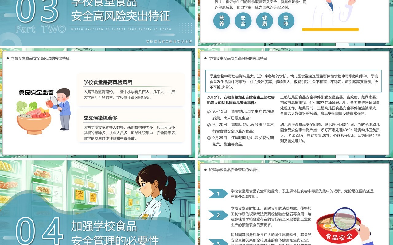 蓝色插画风学校食品安全讲座PPT模板