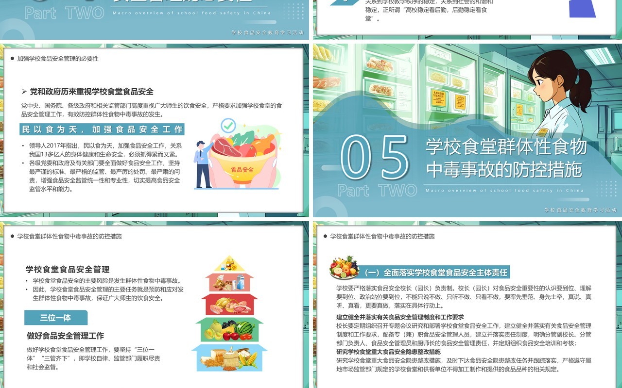 蓝色插画风学校食品安全讲座PPT模板