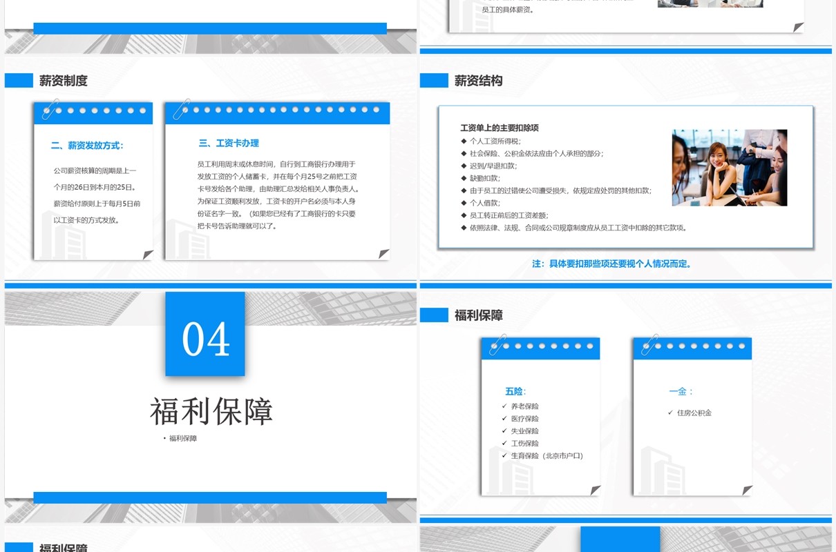 蓝色商务风人事制度及工作流程PPT模板