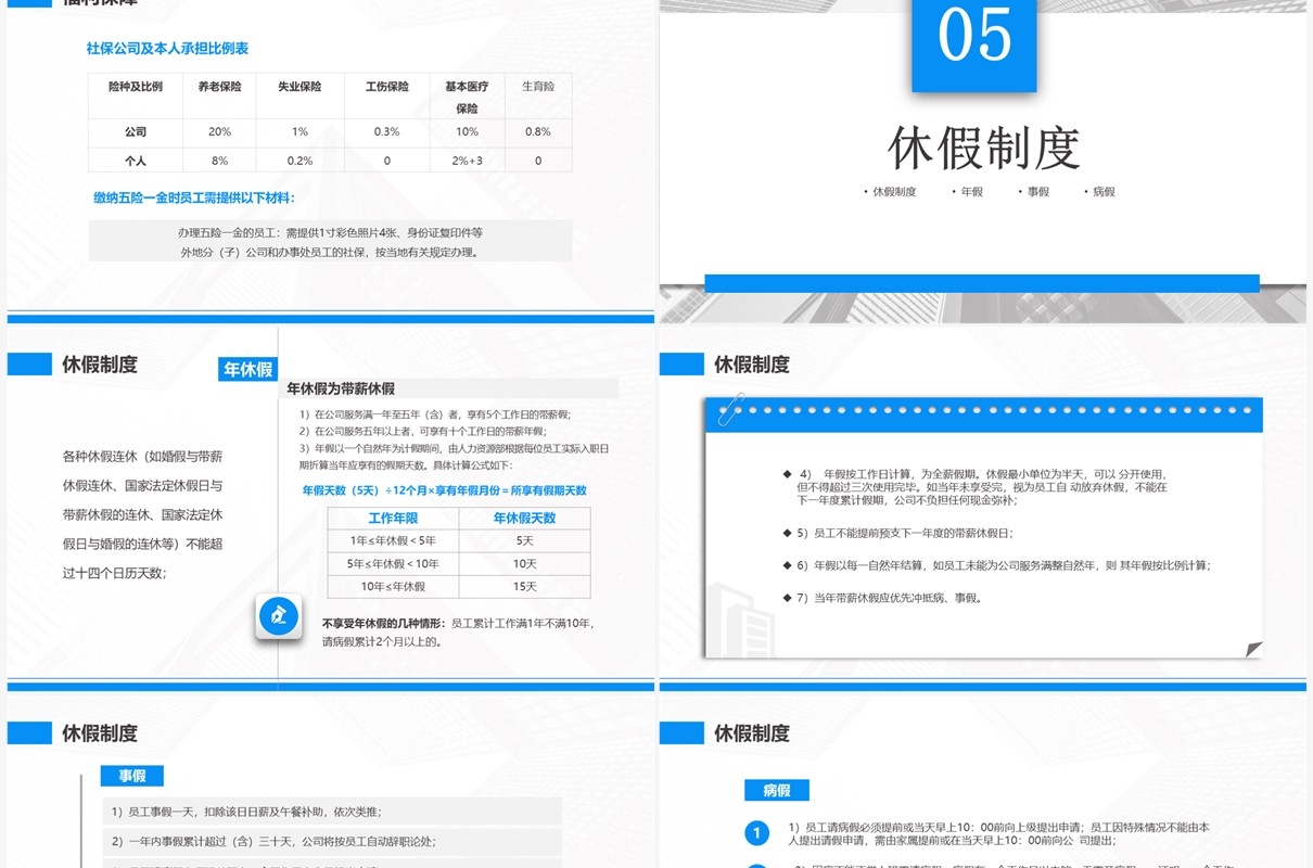 蓝色商务风人事制度及工作流程PPT模板