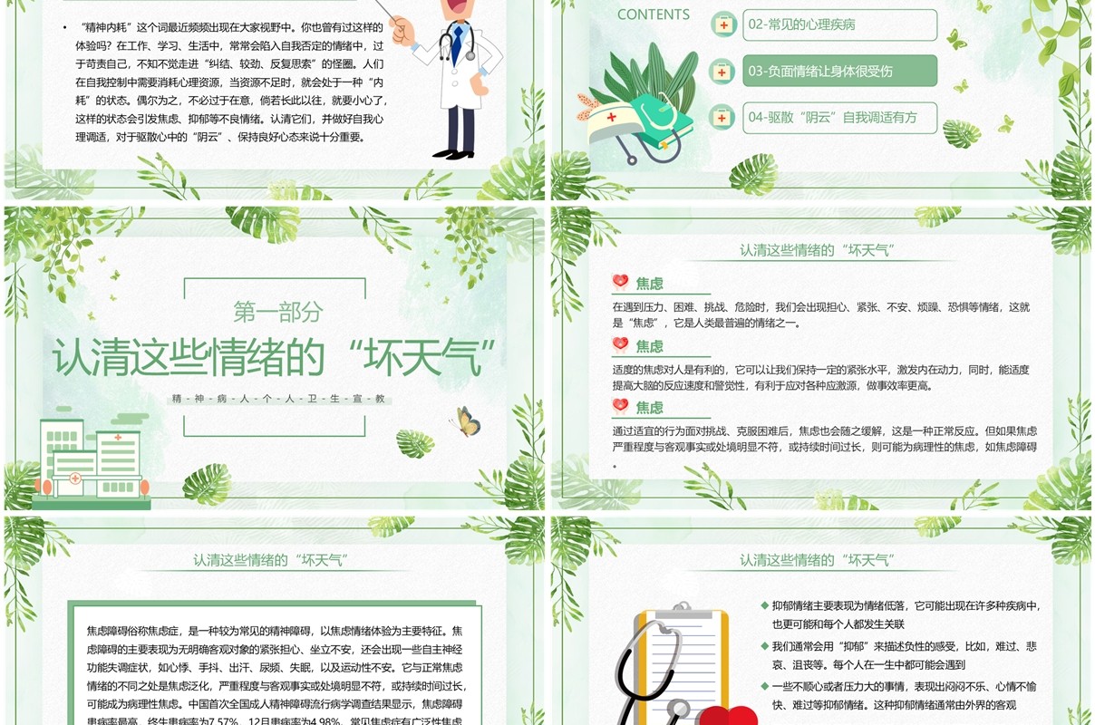 绿色清新风精神病人个人卫生宣教PPT模板