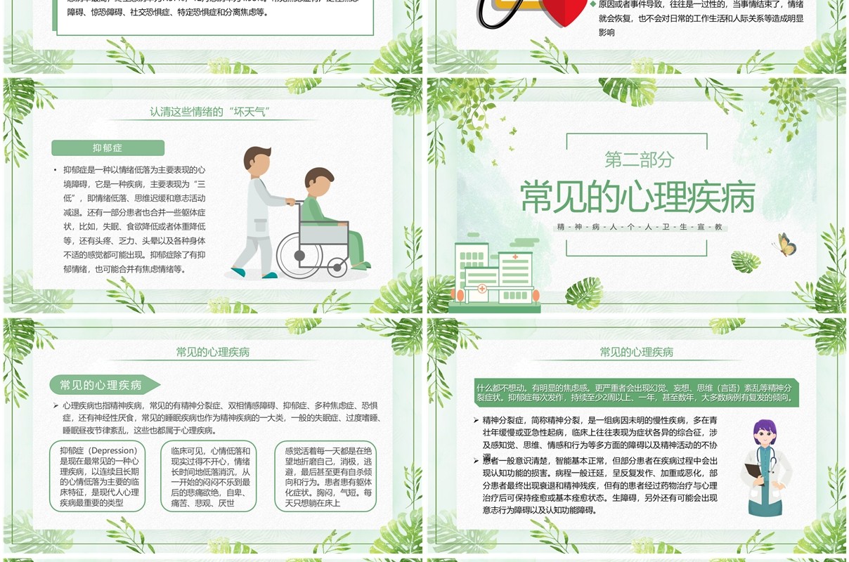 绿色清新风精神病人个人卫生宣教PPT模板