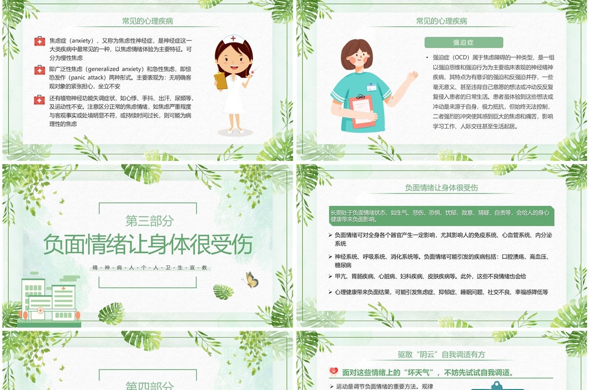 绿色清新风精神病人个人卫生宣教PPT模板