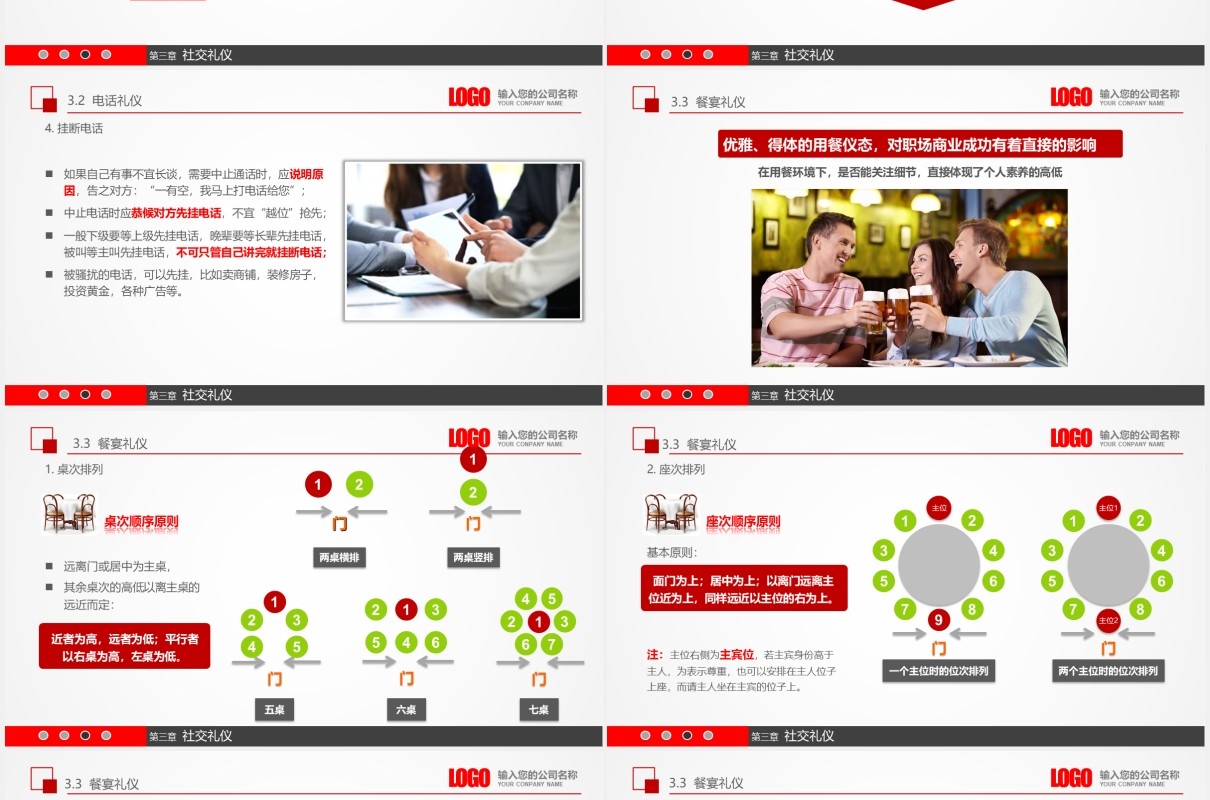 红色微粒体实用企业管理员工入职商务礼仪培训课件PPT模板