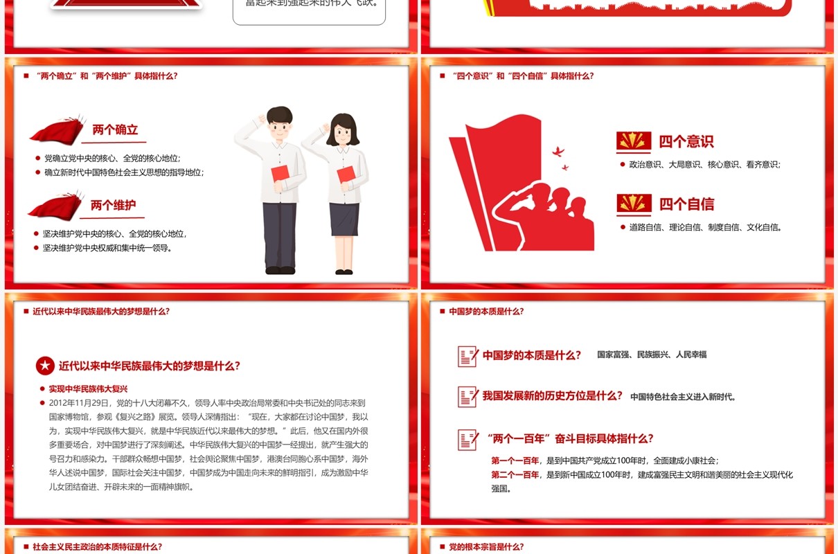 红色2023主题教育知识点PPT模板