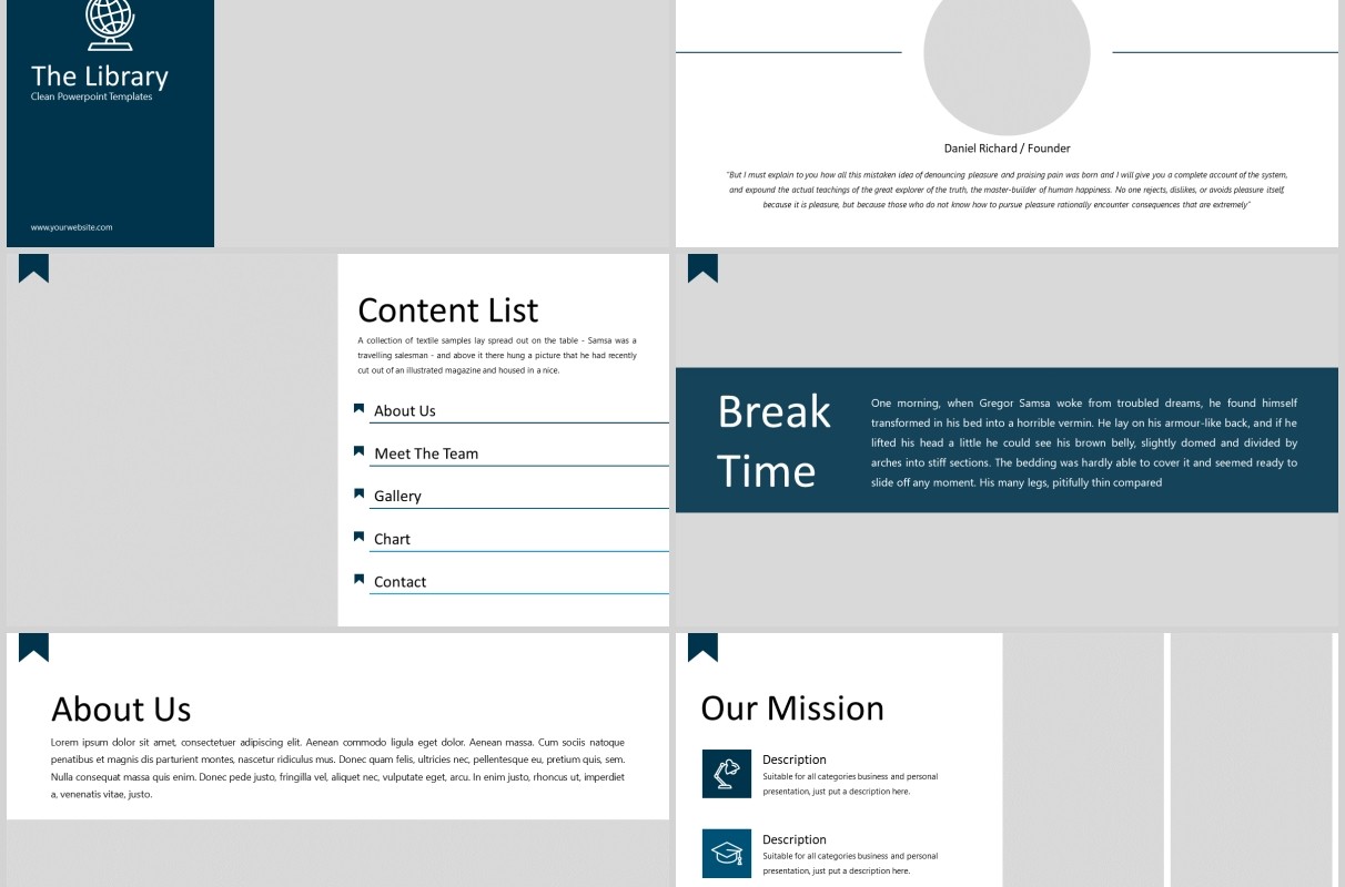 经典蓝色教育图片排版PPT模板Library - Classic Powerpoint Template