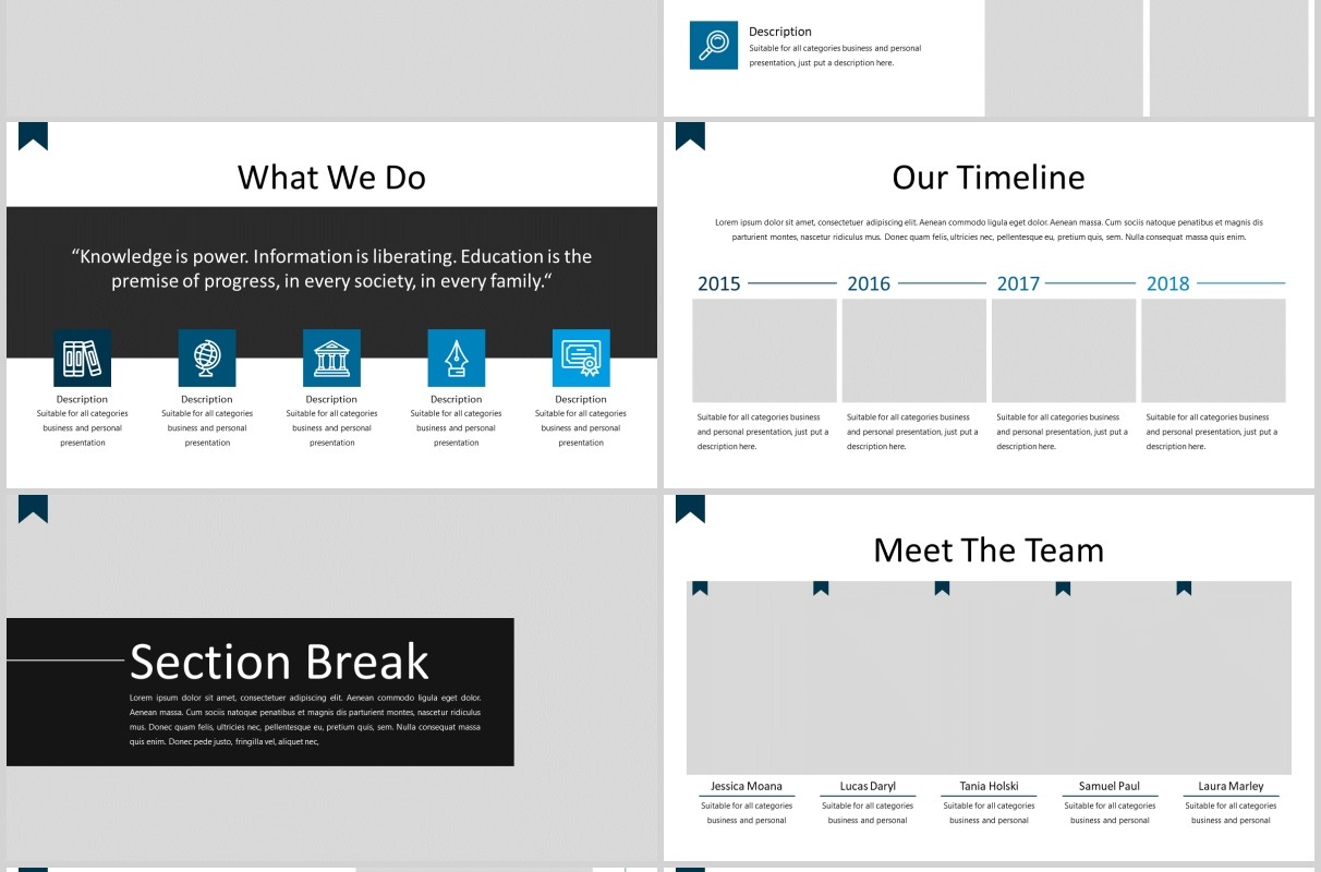 经典蓝色教育图片排版PPT模板Library - Classic Powerpoint Template