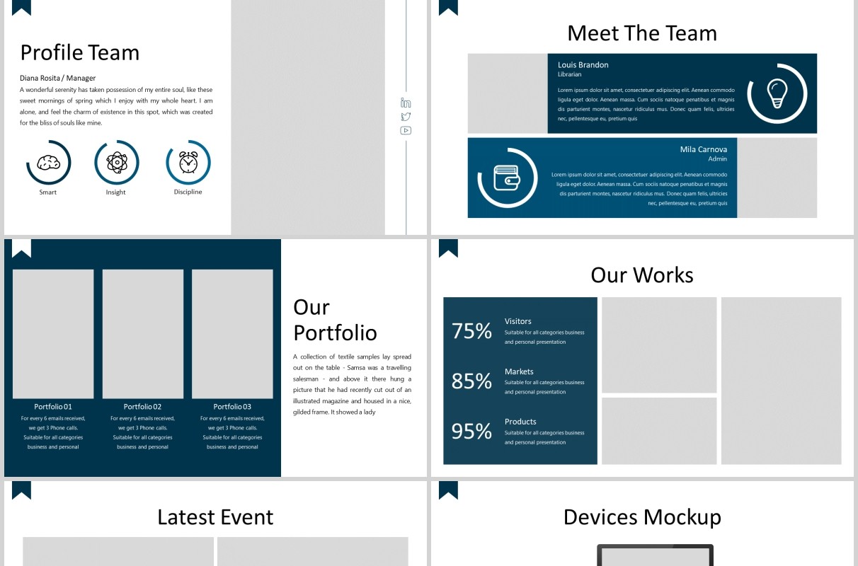 经典蓝色教育图片排版PPT模板Library - Classic Powerpoint Template