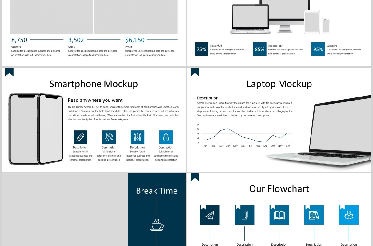 经典蓝色教育图片排版PPT模板Library - Classic Powerpoint Template