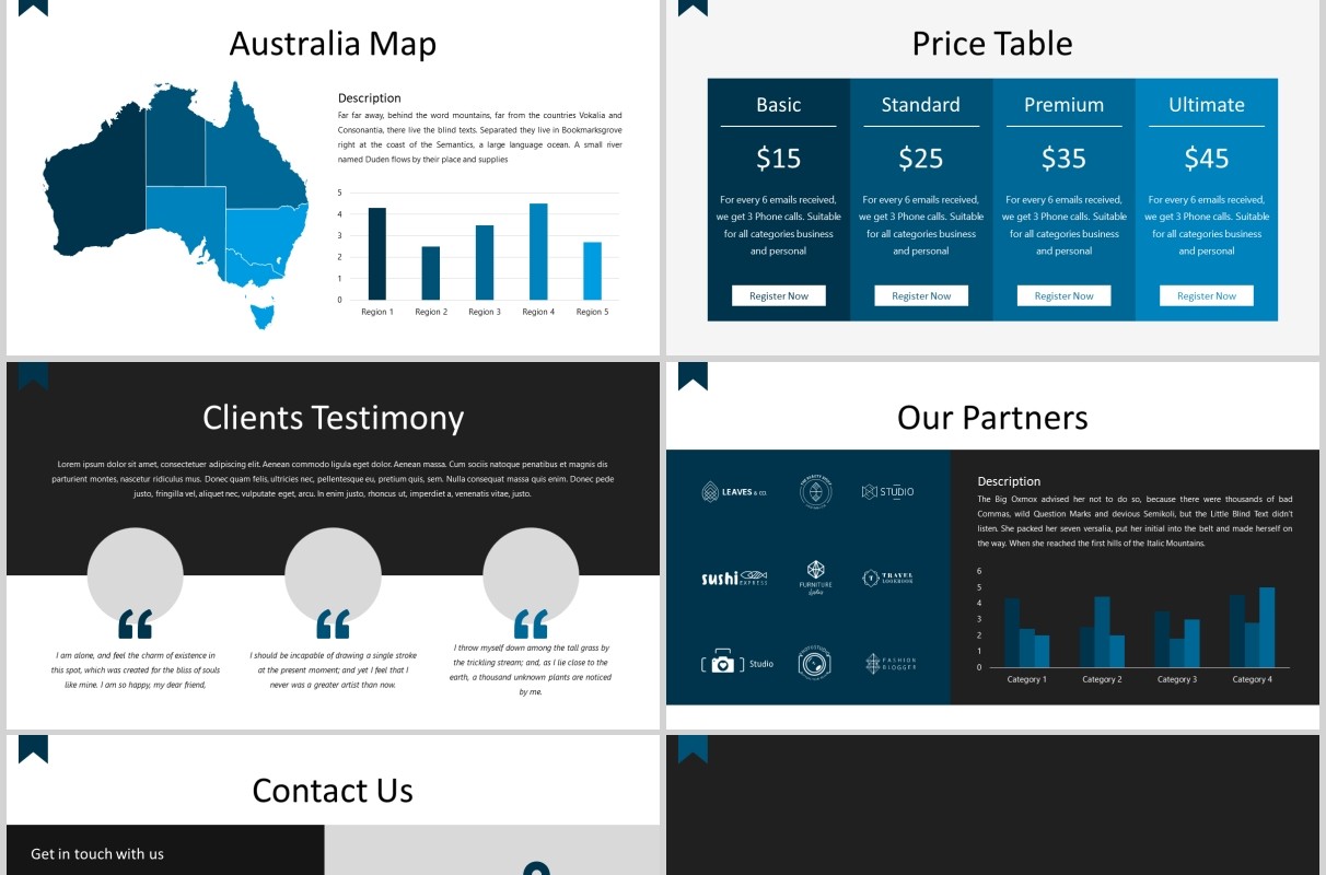 经典蓝色教育图片排版PPT模板Library - Classic Powerpoint Template