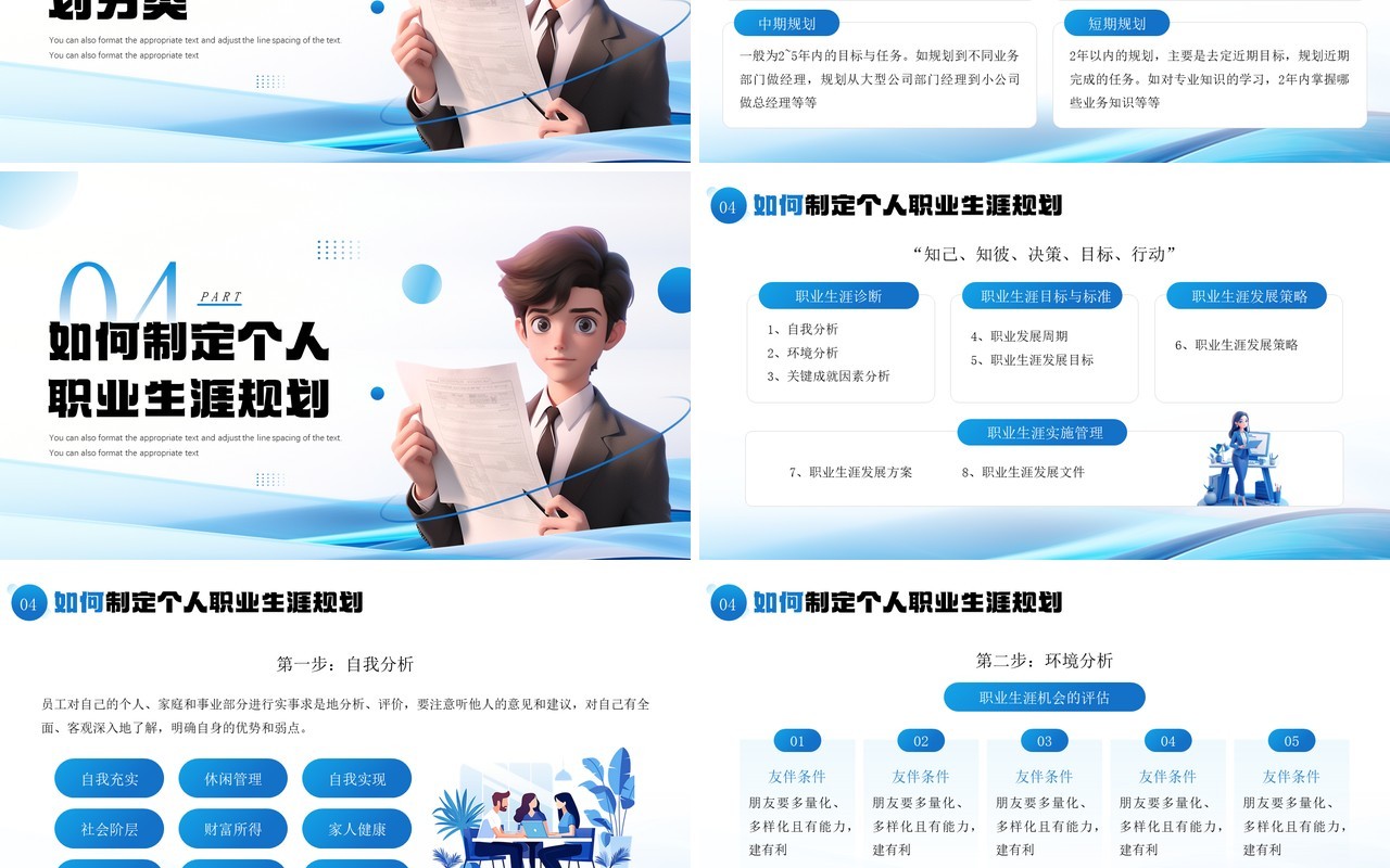 蓝色简约风企业员工职业生涯规划PPT模板
