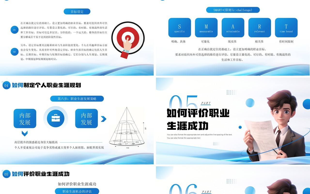 蓝色简约风企业员工职业生涯规划PPT模板