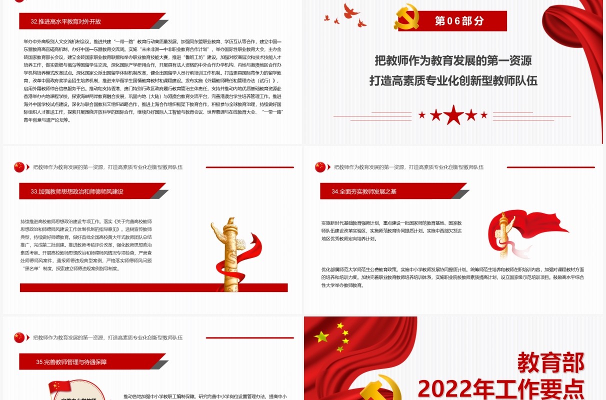 红色简约教育部2022年工作要点PPT模板