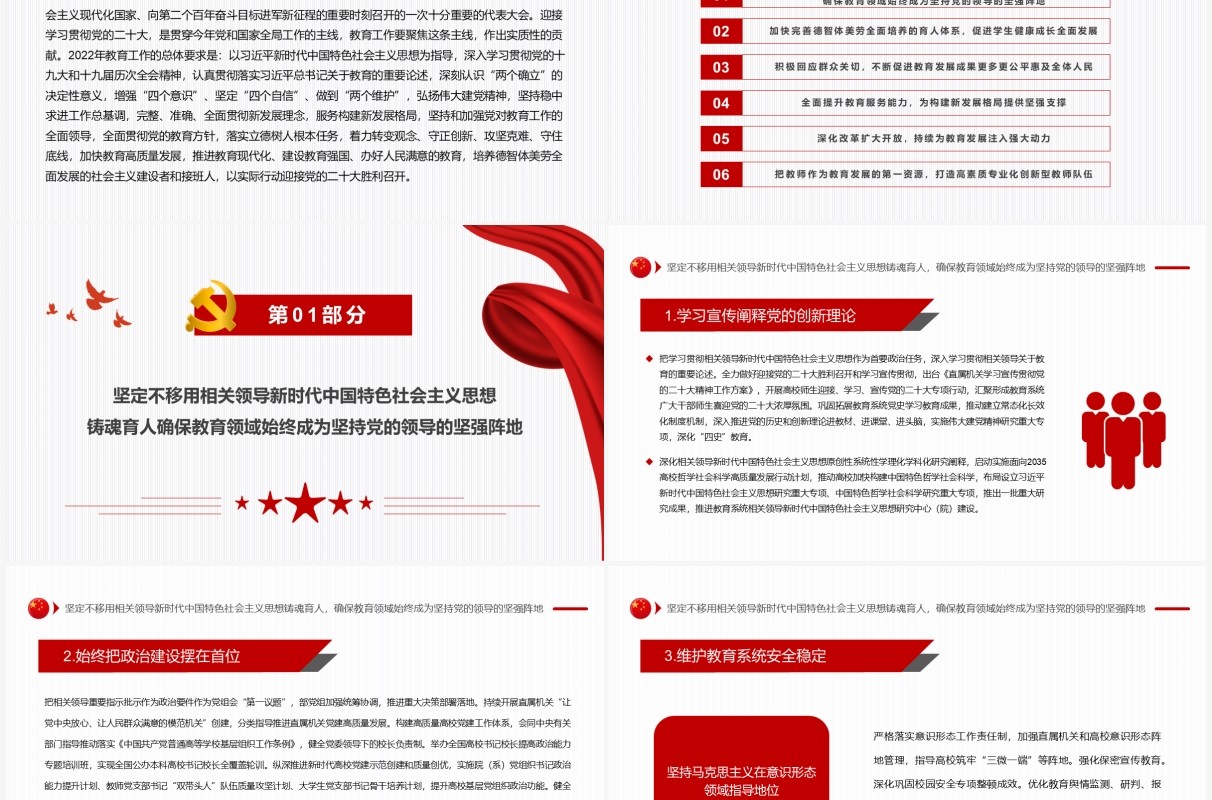 红色简约教育部2022年工作要点PPT模板