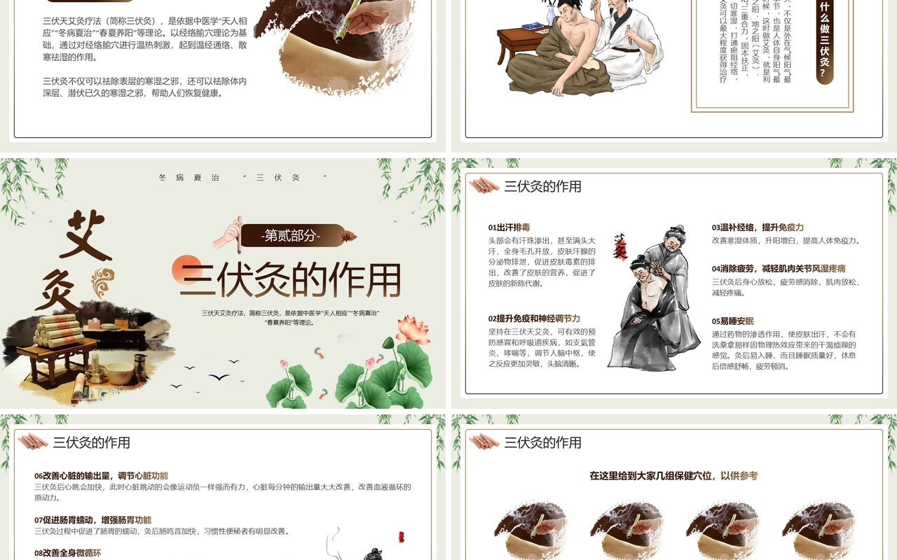 绿色中国风三伏灸知识科普PPT模板