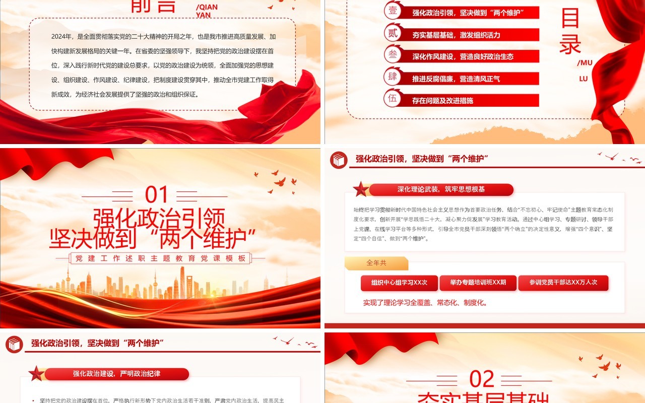 红色2025年书记抓党建工作述职报告PPT模板