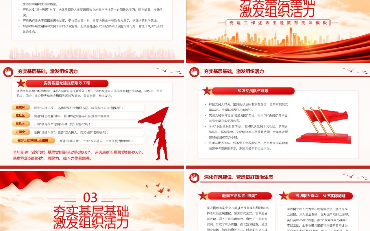 红色2025年书记抓党建工作述职报告PPT模板