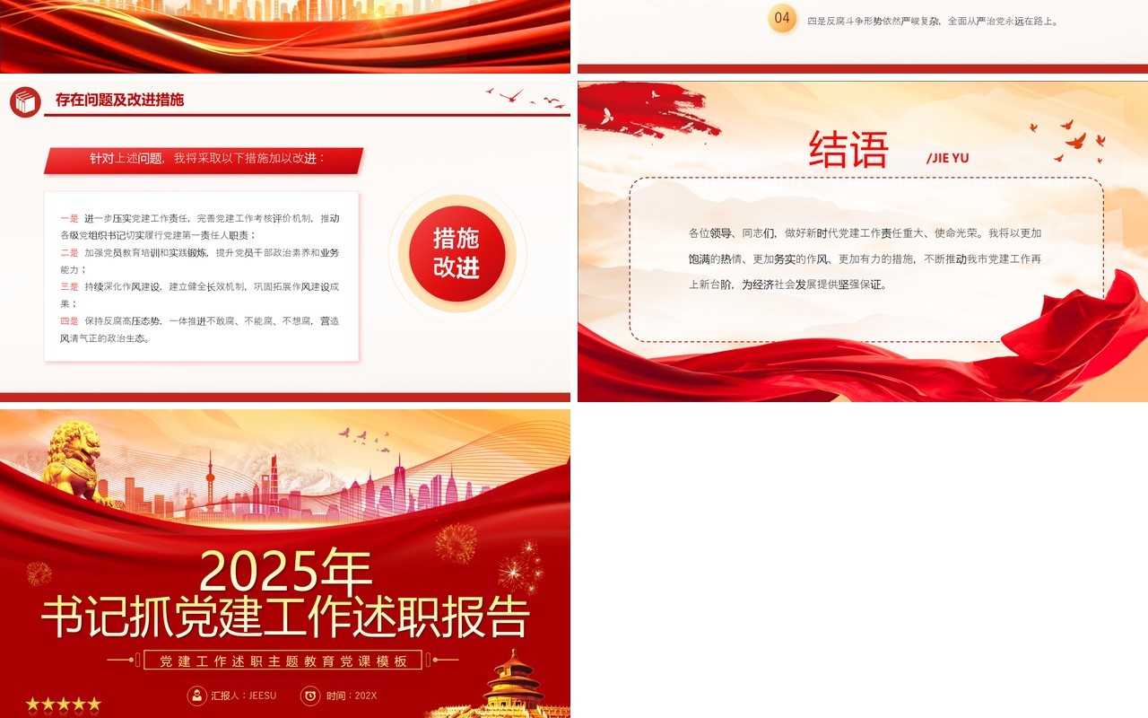 红色2025年书记抓党建工作述职报告PPT模板