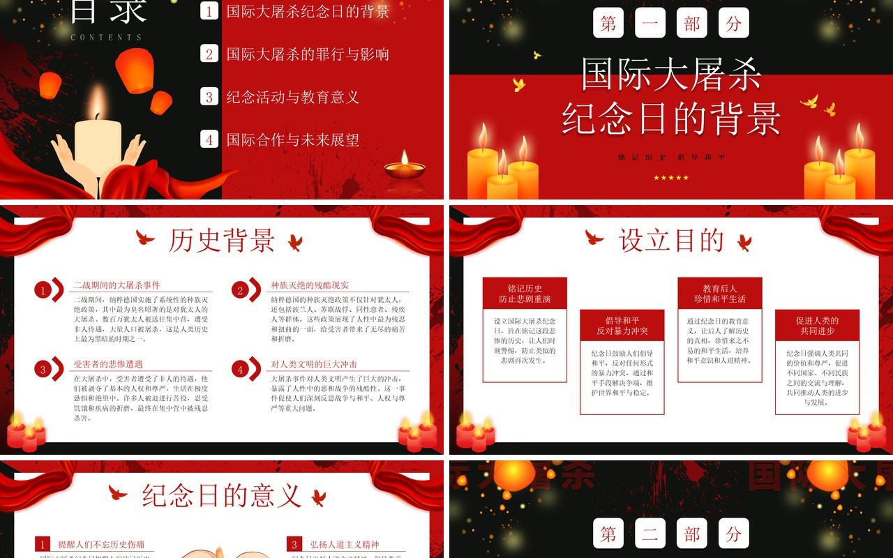 红黑简约风国际大屠杀纪念日PPT模板