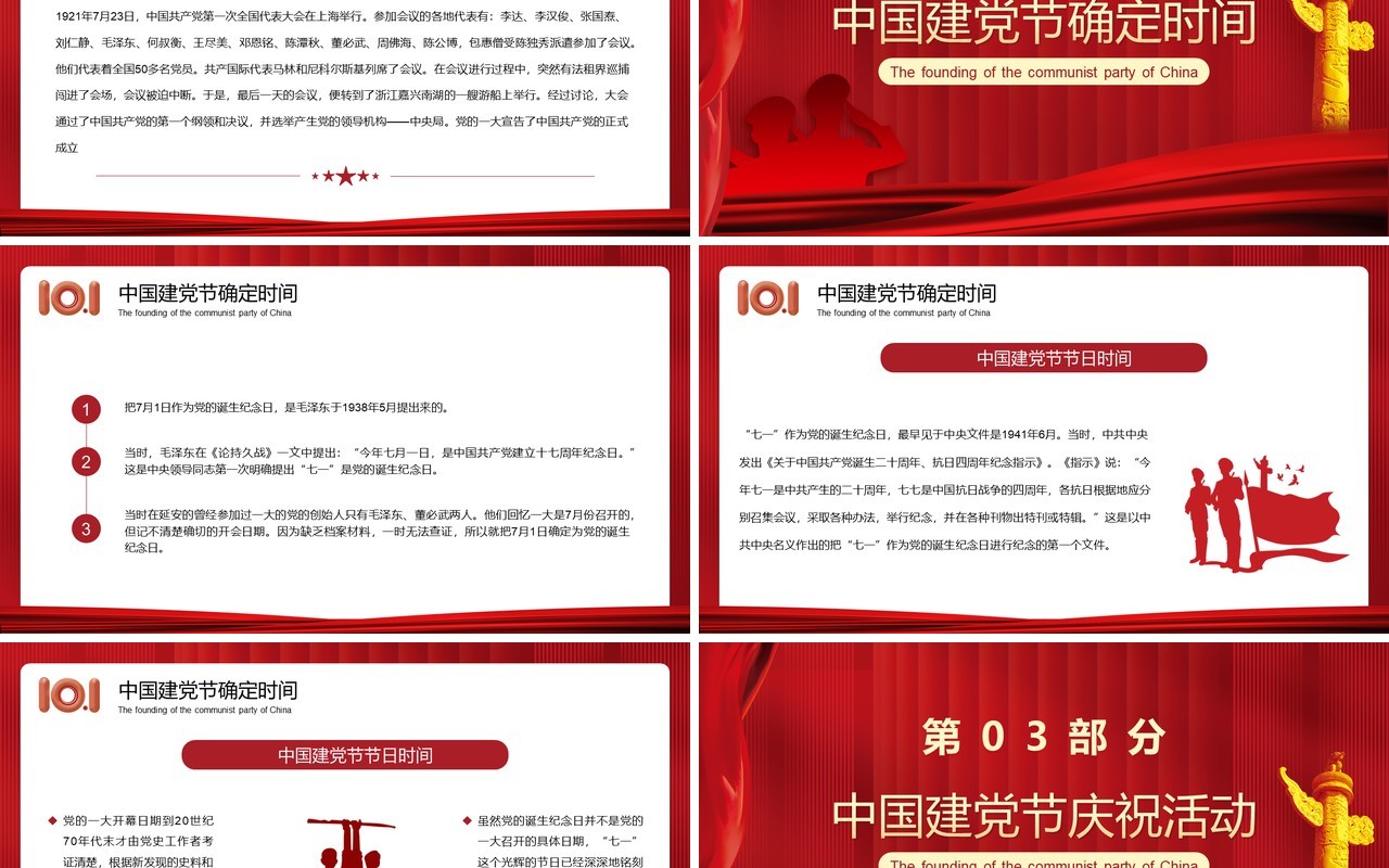 红色简约中国建党日101周年PPT模板