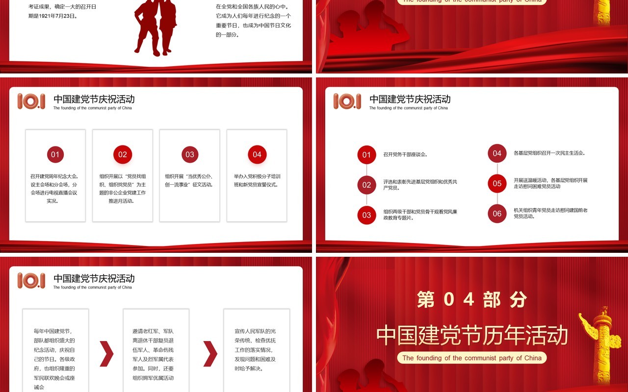 红色简约中国建党日101周年PPT模板