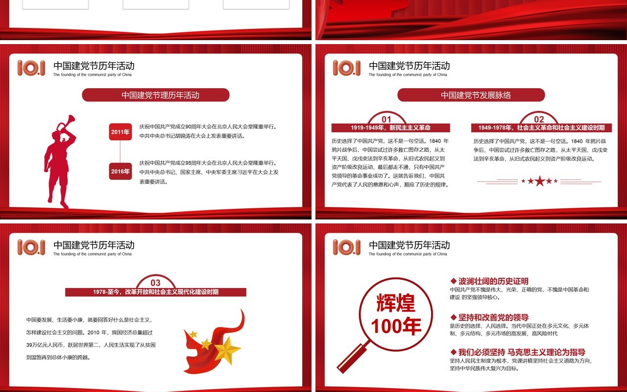 红色简约中国建党日101周年PPT模板