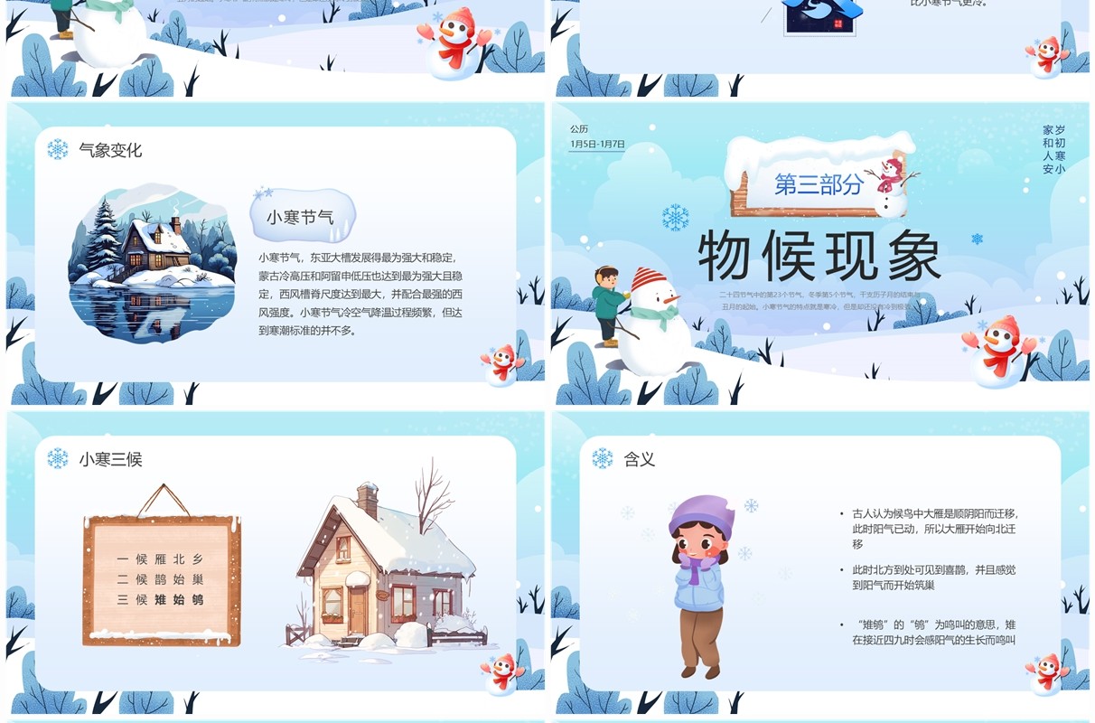 蓝色卡通风小寒节气介绍PPT模板