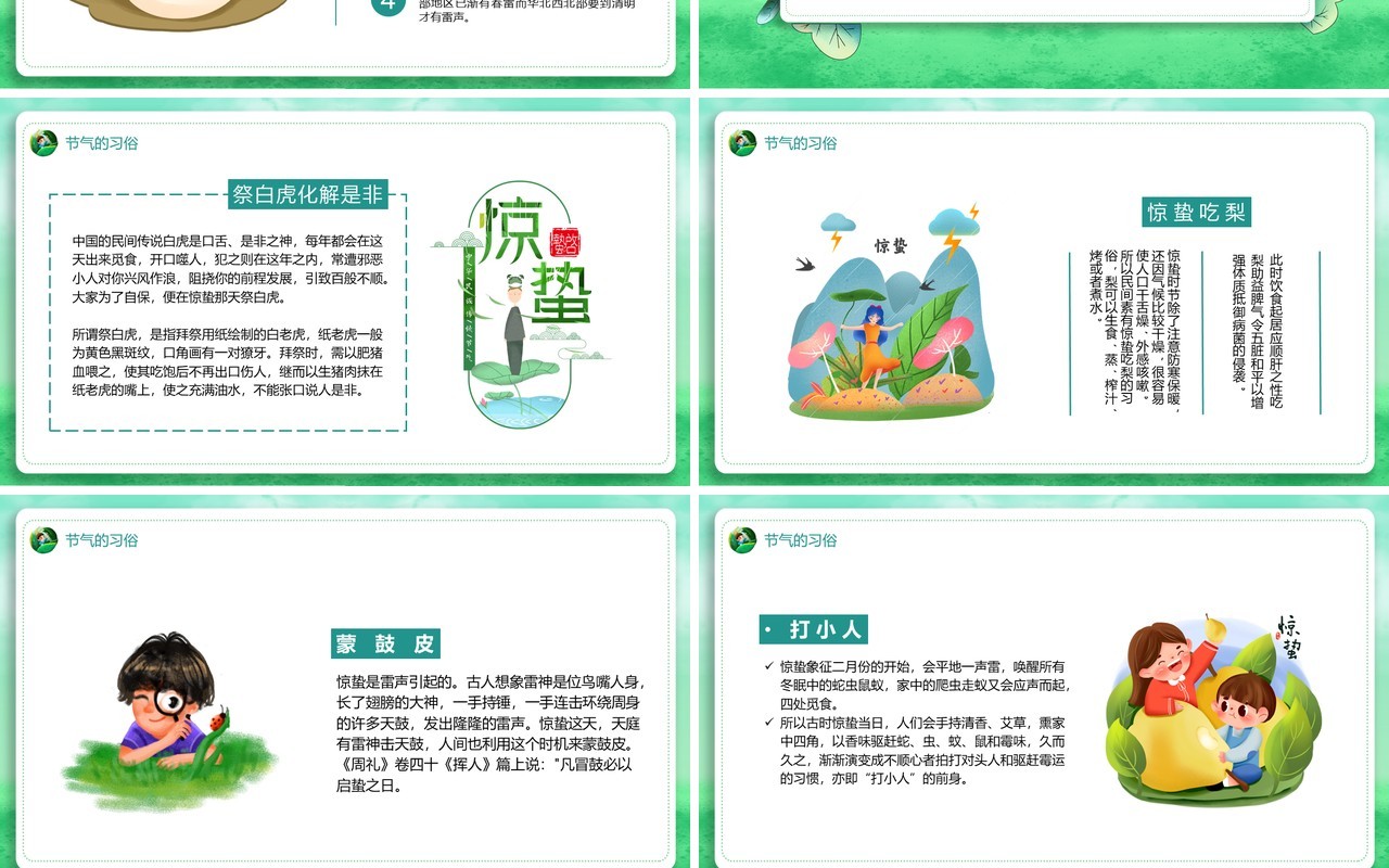 中国传统节日二十四节气之惊蛰习俗介绍PPT模板