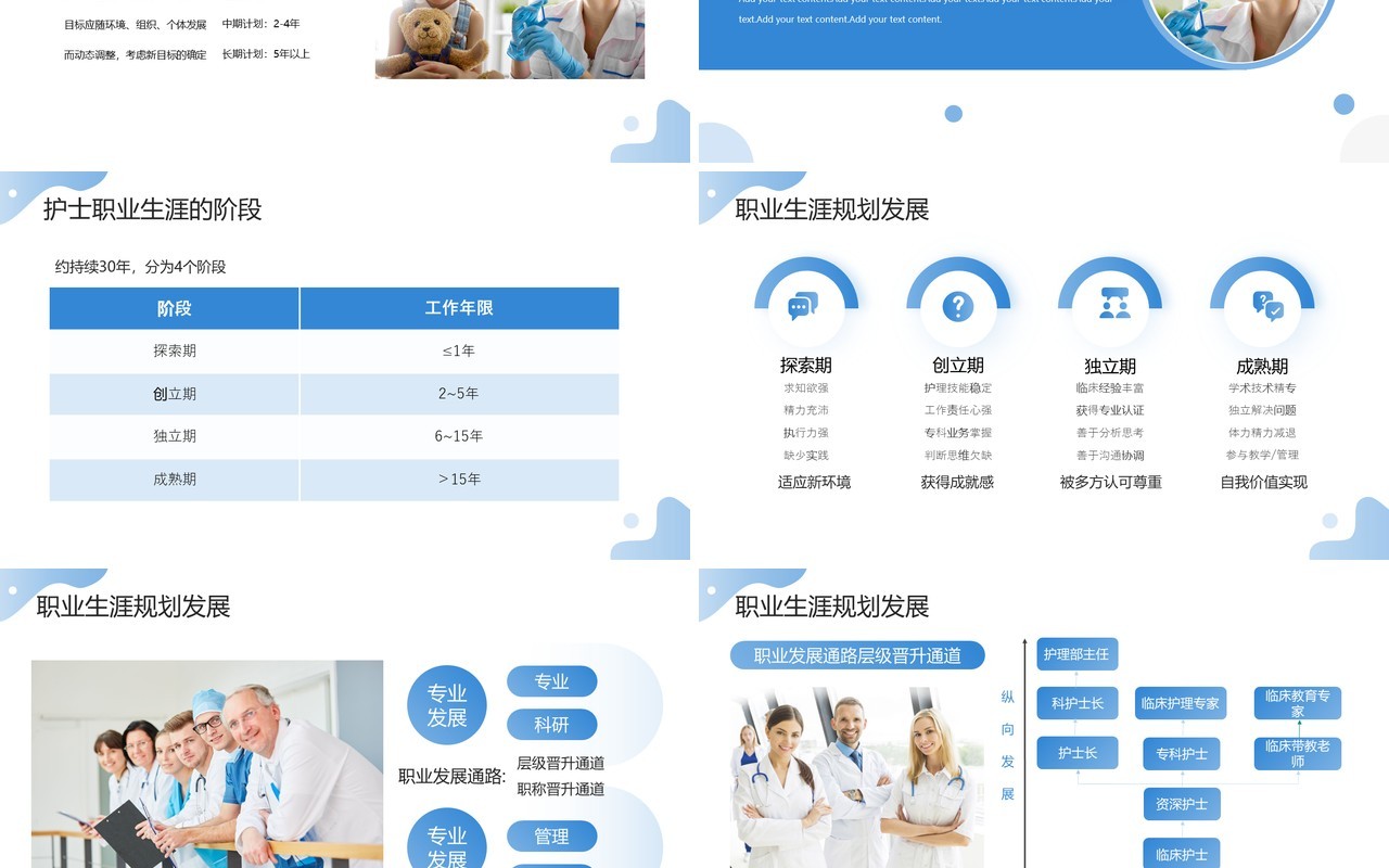 2023蓝色简约风护士职业生涯规划PPT模板