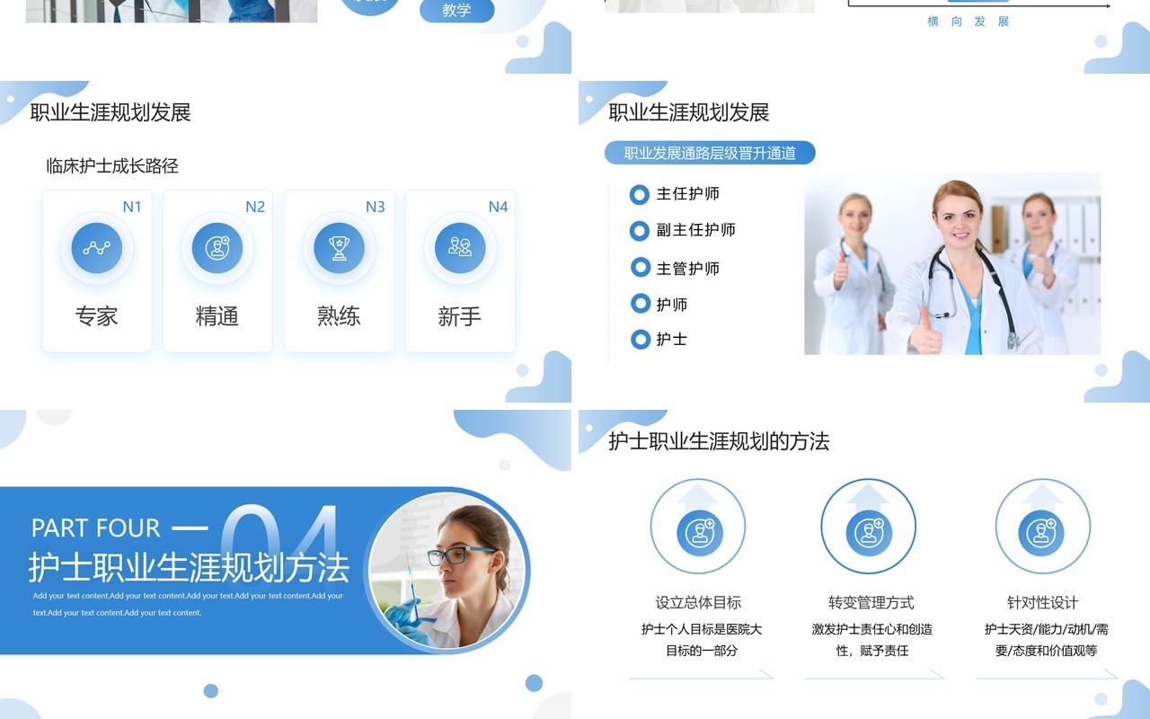 2023蓝色简约风护士职业生涯规划PPT模板