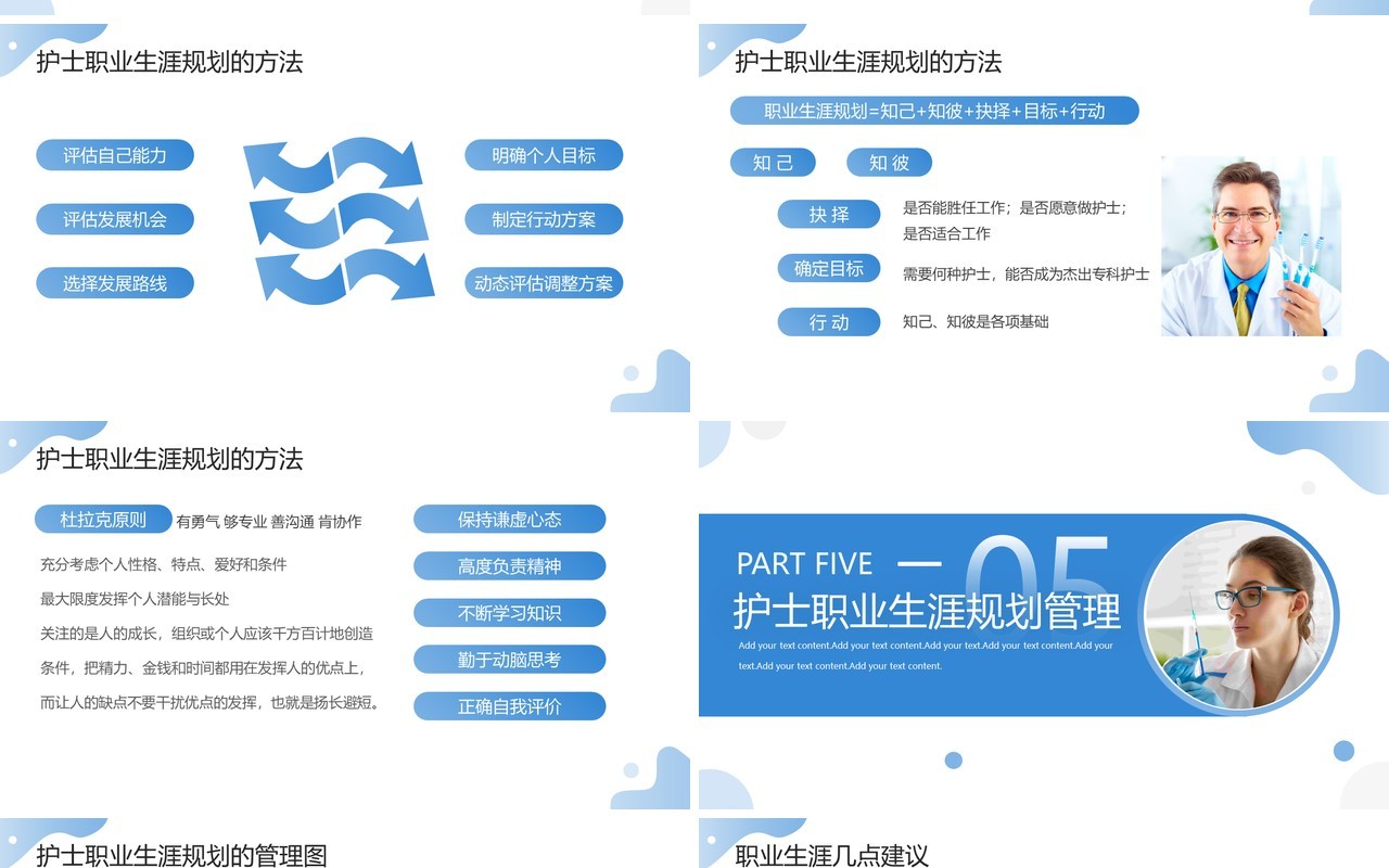 2023蓝色简约风护士职业生涯规划PPT模板