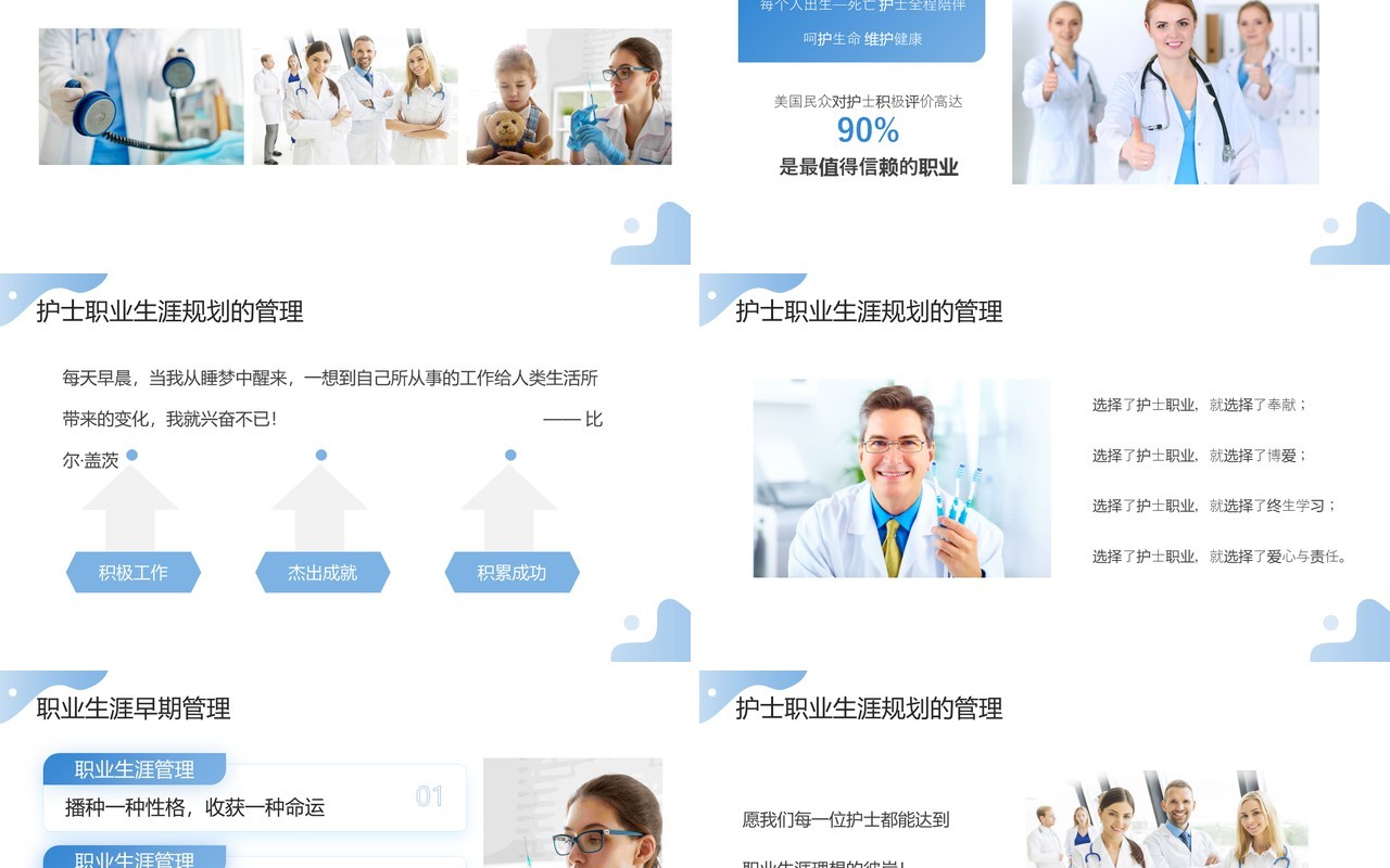 2023蓝色简约风护士职业生涯规划PPT模板