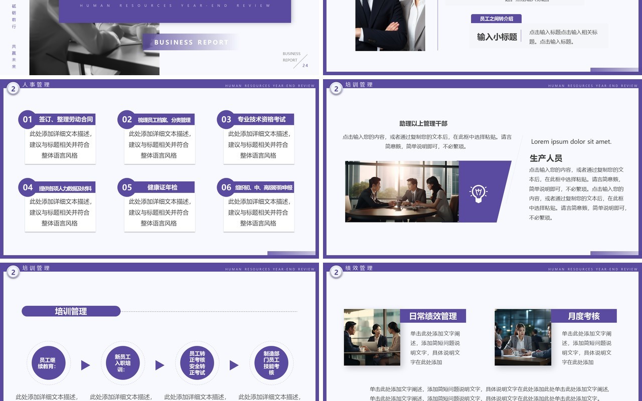 紫色简约风2024人力资源年终总结PPT模板