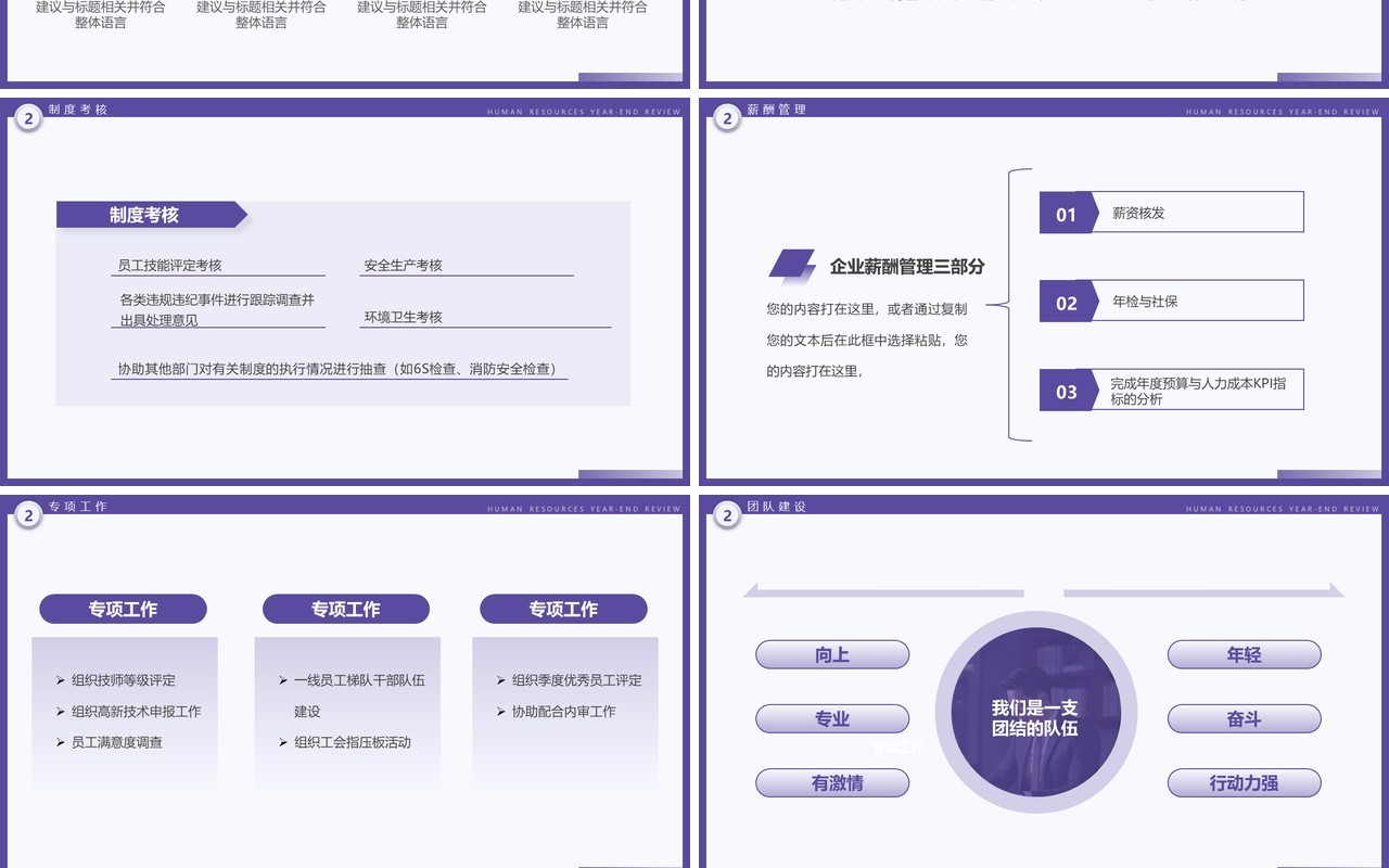 紫色简约风2024人力资源年终总结PPT模板