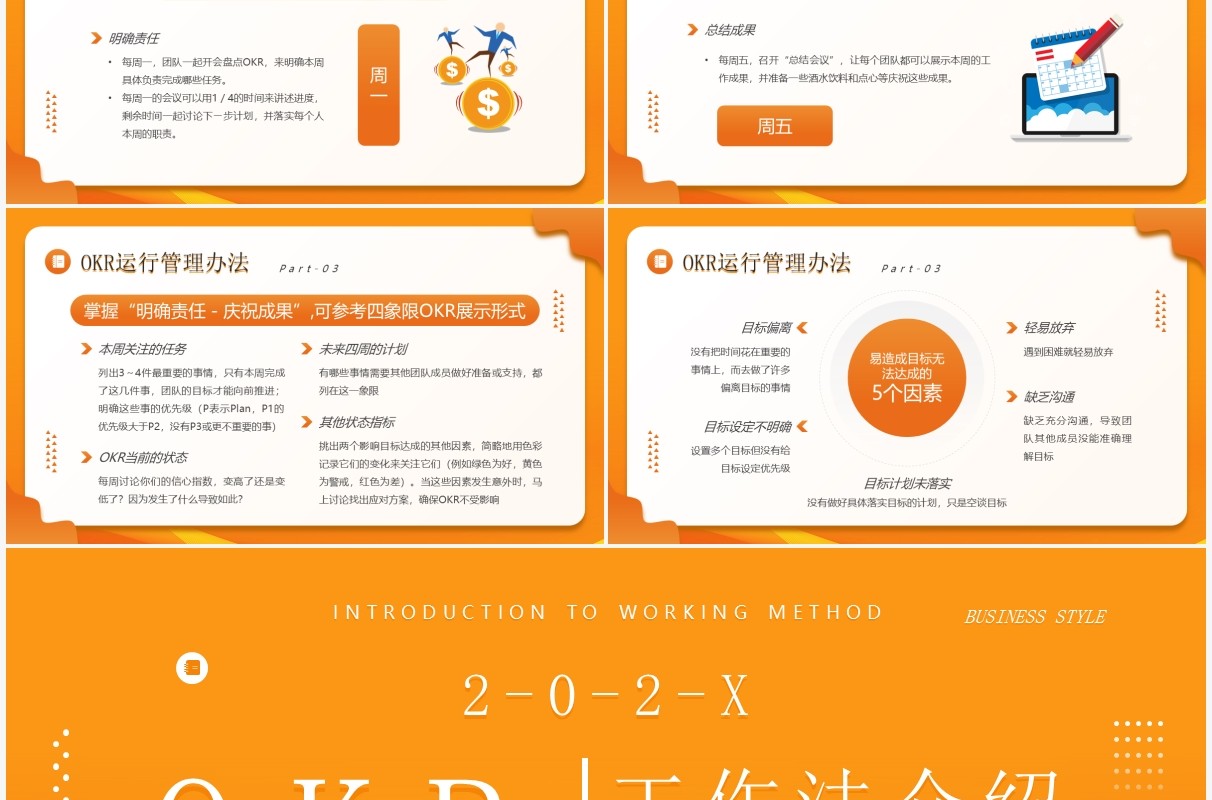 橙色简约插画风okr工作法知识介绍PPT模板