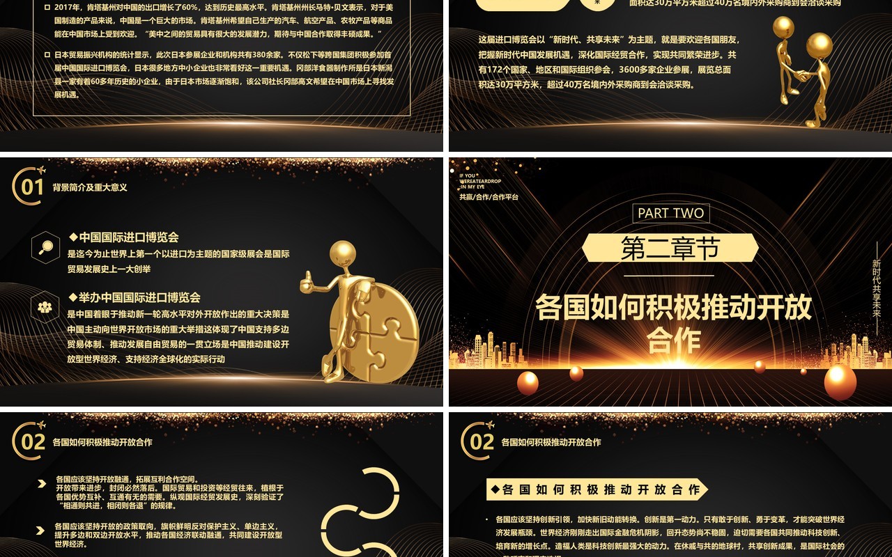 商务黑金第三届中国国际博览会进博会PPT模板