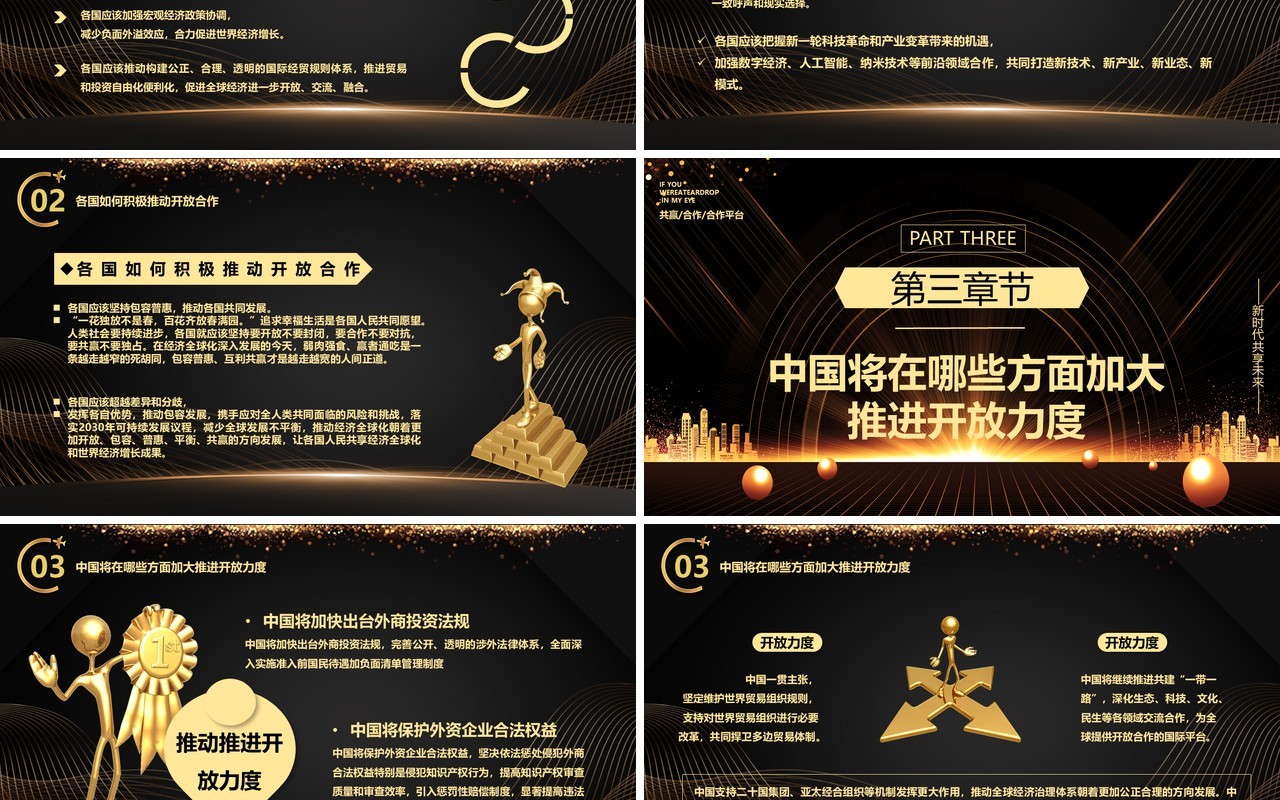 商务黑金第三届中国国际博览会进博会PPT模板