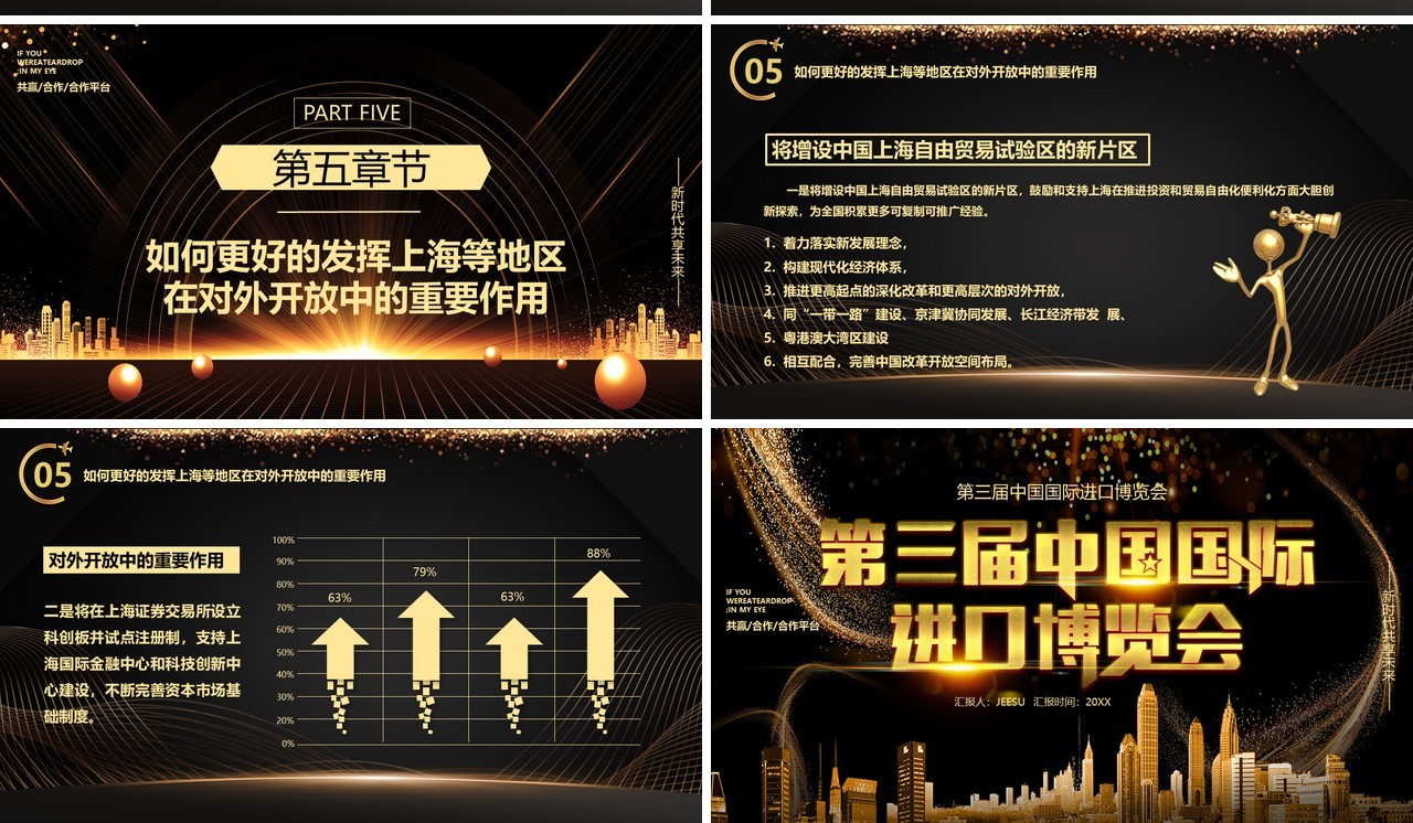 商务黑金第三届中国国际博览会进博会PPT模板