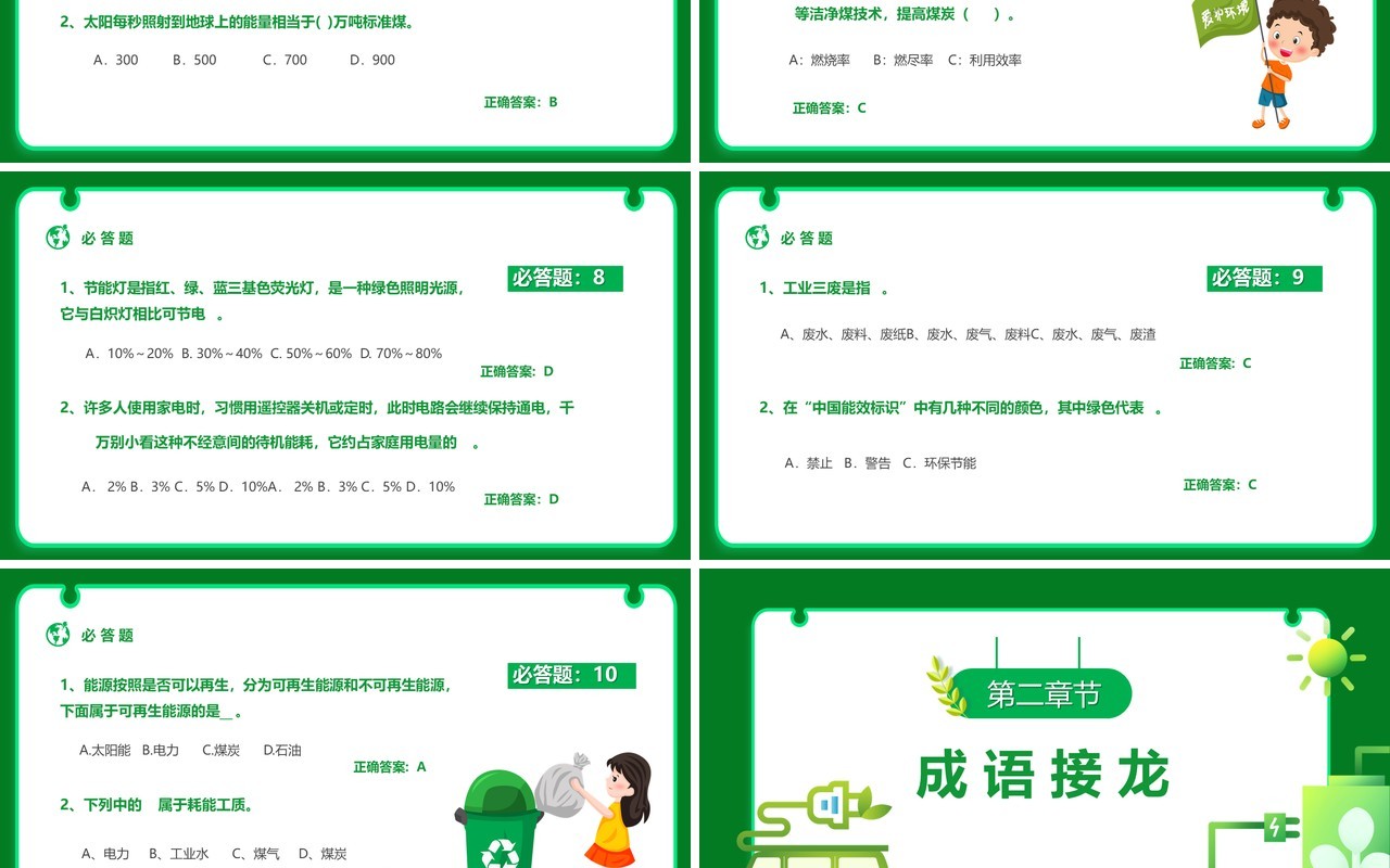 绿色卡通风节能减排大赛PPT模板