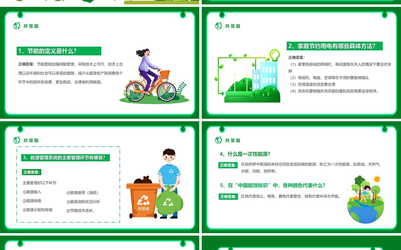 绿色卡通风节能减排大赛PPT模板