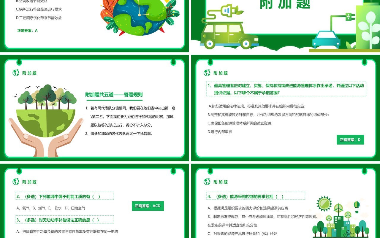 绿色卡通风节能减排大赛PPT模板