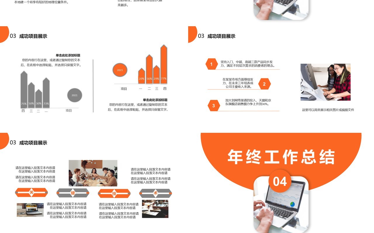 橙色商务风年终工作总结计划报告通用PPT模板
