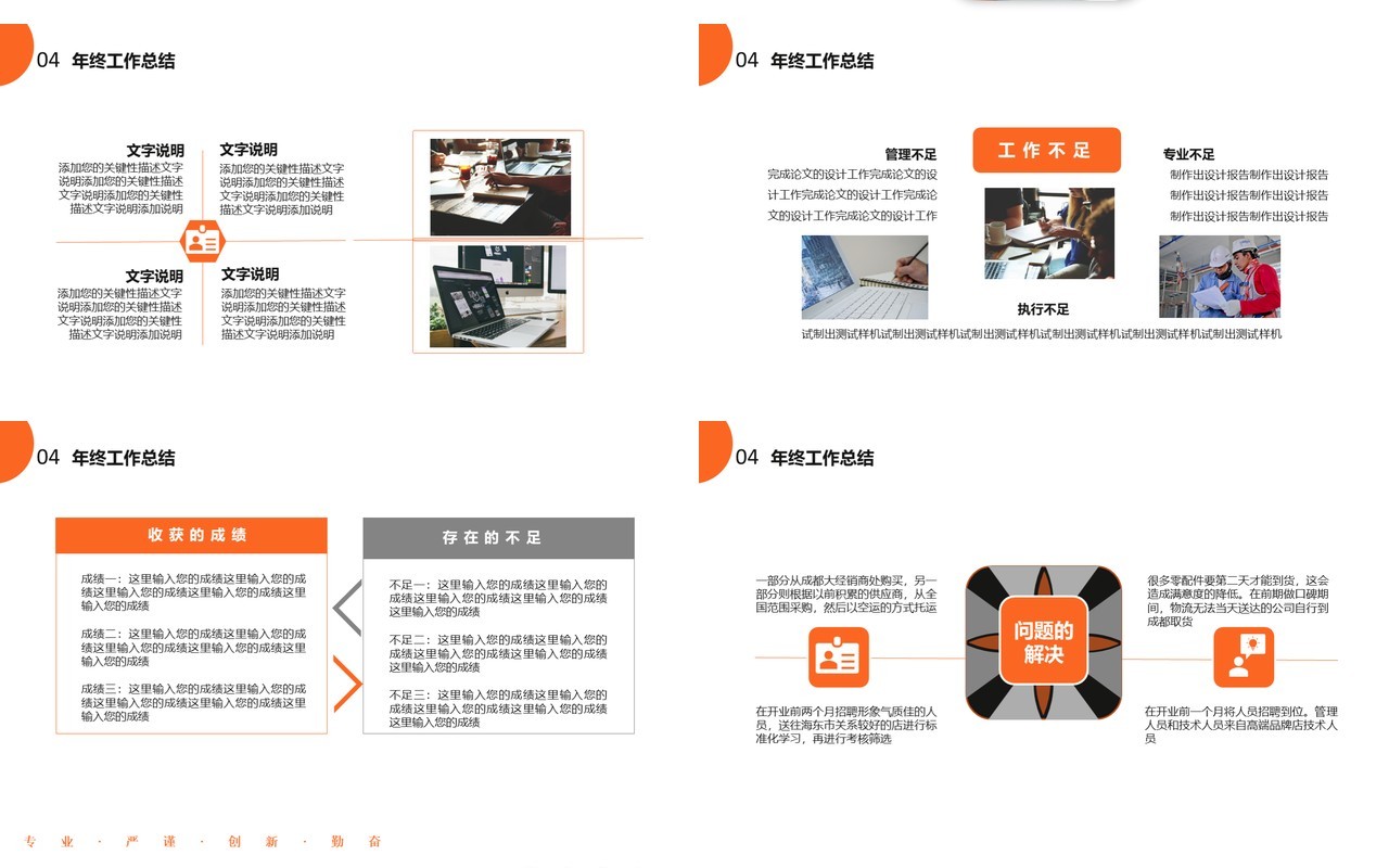 橙色商务风年终工作总结计划报告通用PPT模板