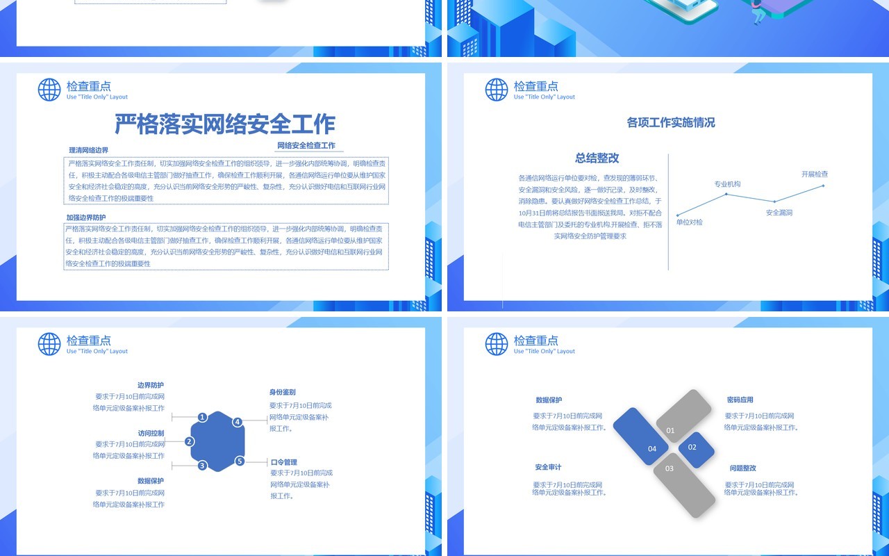 蓝色简约网络安全工作计划总结汇报PPT模板