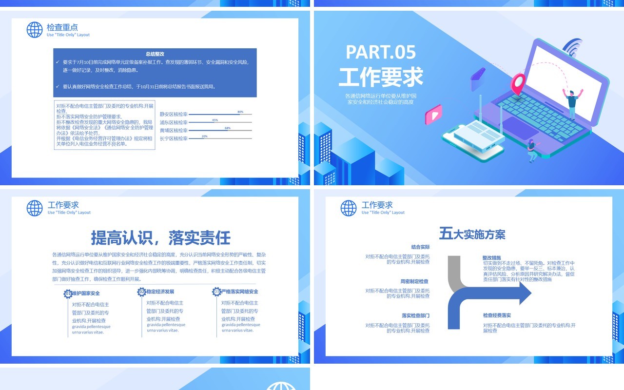 蓝色简约网络安全工作计划总结汇报PPT模板