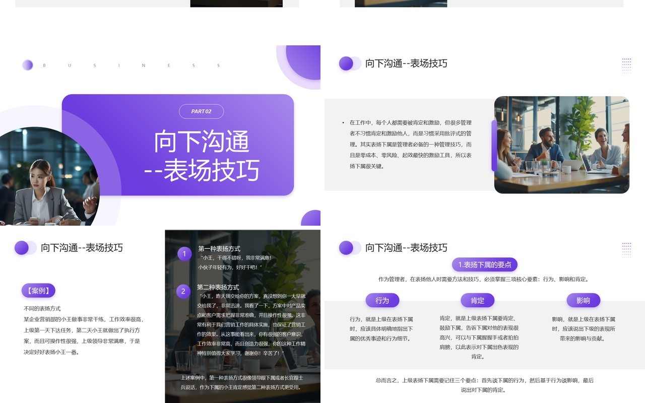 紫色商务风如何与上级下级平级沟通PPT模板