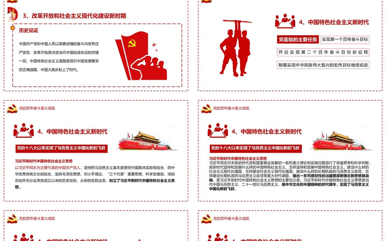 红色简约十九届六中全会PPT模板