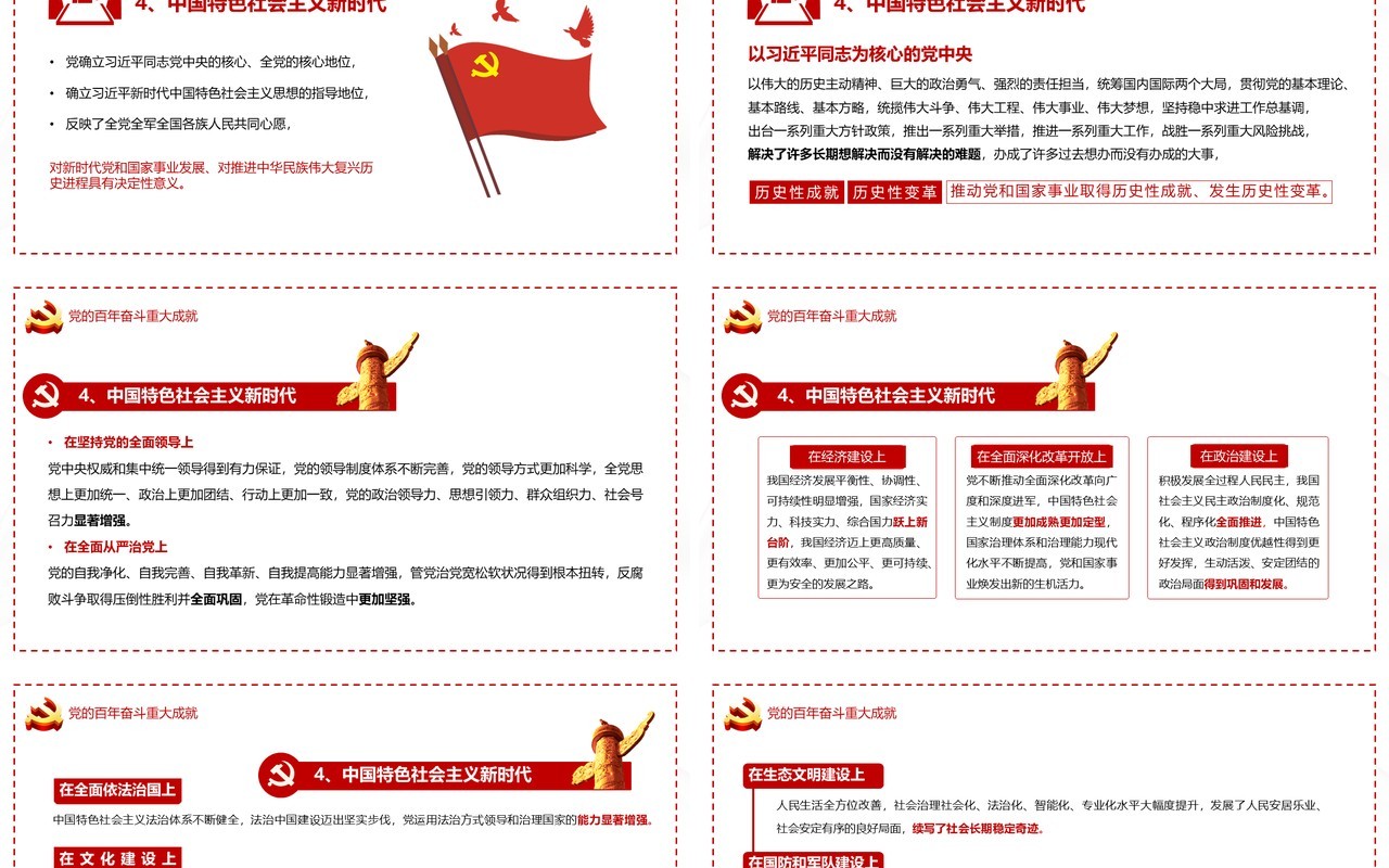 红色简约十九届六中全会PPT模板